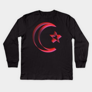 3D Red Star and Crescent Moon Design Kids Long Sleeve T-Shirt